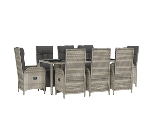 Set comedor jardín 9 pzas y cojines ratán sintético gris