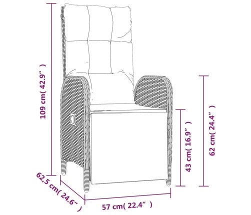 Set comedor jardín 9 pzas y cojines ratán sintético gris