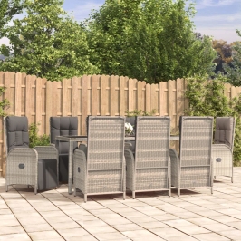 Set comedor jardín 9 pzas y cojines ratán sintético gris