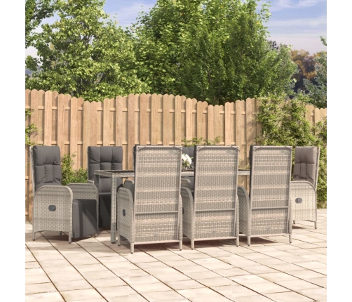 Set comedor jardín 9 pzas y cojines ratán sintético gris