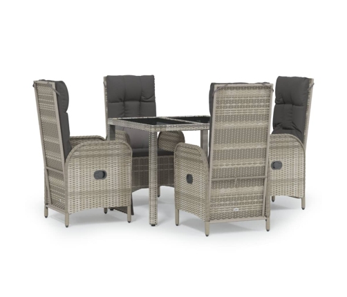 Set comedor de jardín 5 piezas con cojines ratán sintético gris