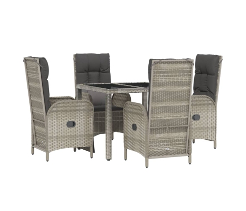 Set comedor de jardín 5 piezas con cojines ratán sintético gris