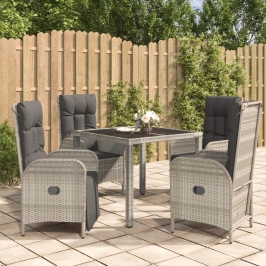 Set comedor de jardín 5 piezas con cojines ratán sintético gris