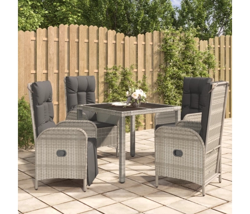 Set comedor de jardín 5 piezas con cojines ratán sintético gris