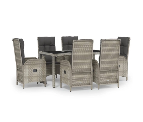 Set comedor jardín 7 pzas y cojines ratán sintético gris