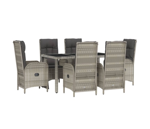 Set comedor jardín 7 pzas y cojines ratán sintético gris