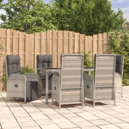 Set comedor jardín 7 pzas y cojines ratán sintético gris