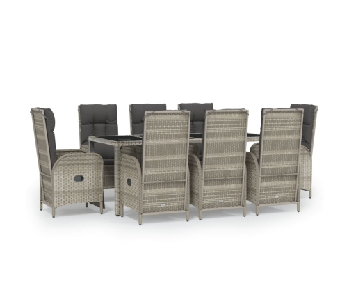 Set comedor jardín 9 pzas y cojines ratán sintético gris