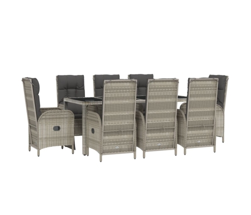 Set comedor jardín 9 pzas y cojines ratán sintético gris