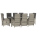 Set comedor jardín 9 pzas y cojines ratán sintético gris