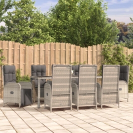 Set comedor jardín 9 pzas y cojines ratán sintético gris