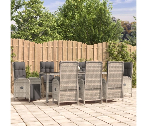 Set comedor jardín 9 pzas y cojines ratán sintético gris