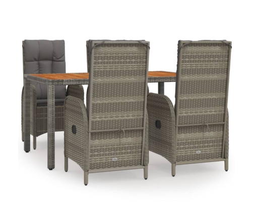 Set comedor de jardín 5 piezas con cojines ratán sintético gris