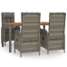 Set comedor de jardín 5 piezas con cojines ratán sintético gris
