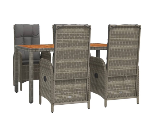Set comedor de jardín 5 piezas con cojines ratán sintético gris