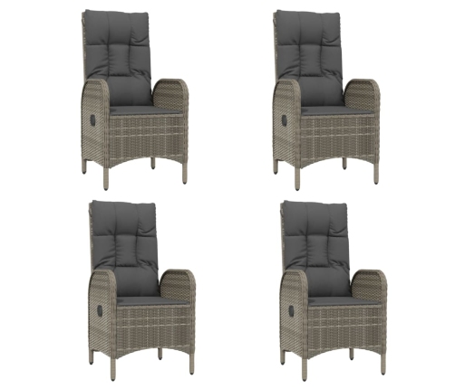 Set comedor de jardín 5 piezas con cojines ratán sintético gris