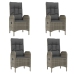 Set comedor de jardín 5 piezas con cojines ratán sintético gris