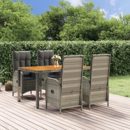 Set comedor de jardín 5 piezas con cojines ratán sintético gris