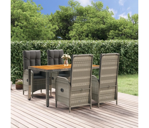 Set comedor de jardín 5 piezas con cojines ratán sintético gris