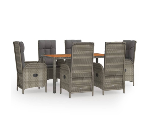 Set comedor jardín 7 pzas y cojines ratán sintético gris