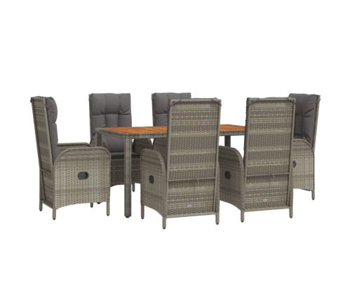 Set comedor jardín 7 pzas y cojines ratán sintético gris