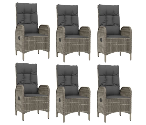 Set comedor jardín 7 pzas y cojines ratán sintético gris