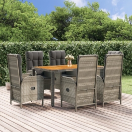 Set comedor jardín 7 pzas y cojines ratán sintético gris