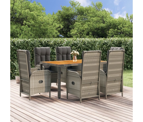 Set comedor jardín 7 pzas y cojines ratán sintético gris