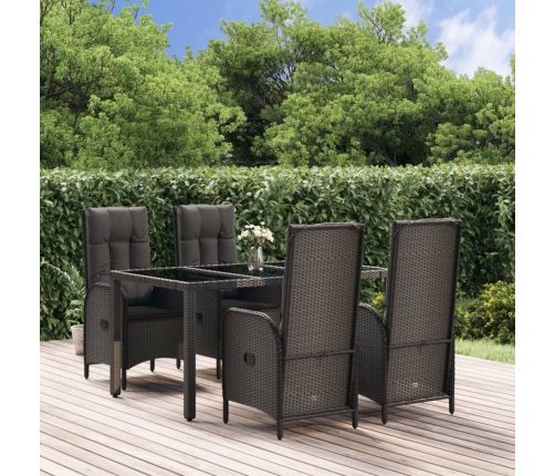 Set de muebles jardín 5 pzas con cojines ratán sintético negro