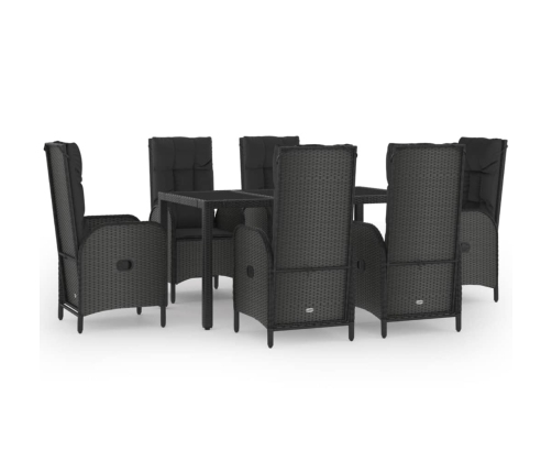 Set comedor jardín 7 pzas y cojines ratán sintético negro gris