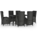 Set comedor jardín 7 pzas y cojines ratán sintético negro gris