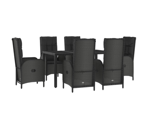 Set comedor jardín 7 pzas y cojines ratán sintético negro gris
