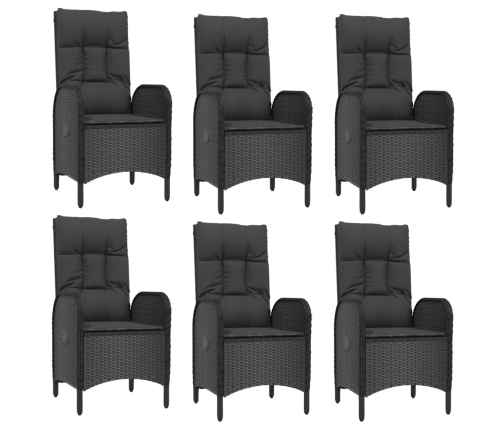 Set comedor jardín 7 pzas y cojines ratán sintético negro gris