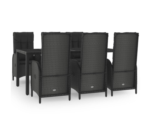 Set comedor jardín 7 pzas y cojines ratán sintético negro gris