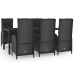 Set comedor jardín 7 pzas y cojines ratán sintético negro gris