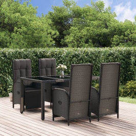 Set de muebles jardín 5 pzas con cojines ratán sintético negro