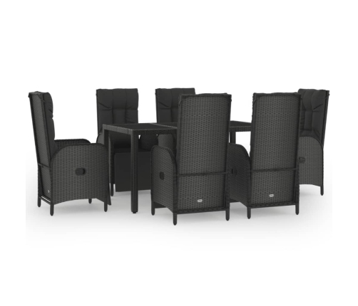 Set comedor jardín 7 pzas y cojines ratán sintético negro gris