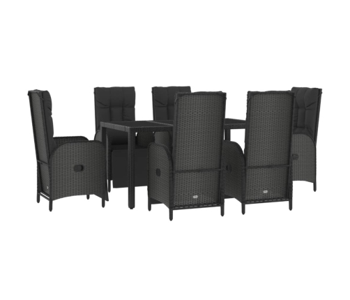 Set comedor jardín 7 pzas y cojines ratán sintético negro gris