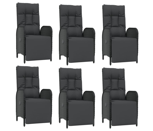 Set comedor jardín 7 pzas y cojines ratán sintético negro gris