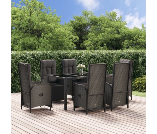 Set comedor jardín 7 pzas y cojines ratán sintético negro gris