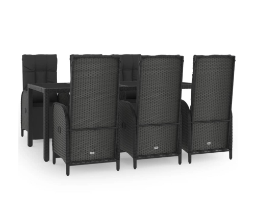 Set de comedor de jardín 7 pzas y cojines ratán sintético negro