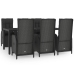 Set de comedor de jardín 7 pzas y cojines ratán sintético negro