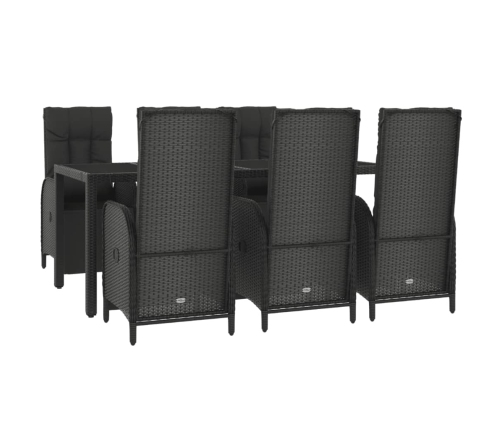 Set de comedor de jardín 7 pzas y cojines ratán sintético negro