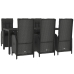 Set de comedor de jardín 7 pzas y cojines ratán sintético negro