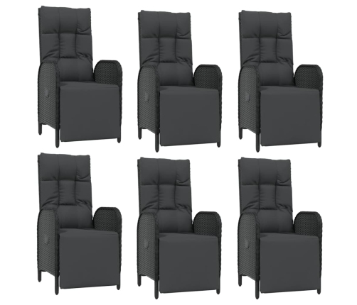 Set de comedor de jardín 7 pzas y cojines ratán sintético negro