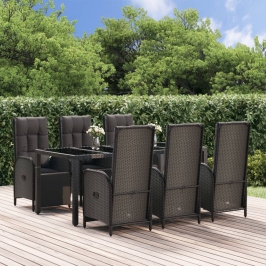 Set de comedor de jardín 7 pzas y cojines ratán sintético negro