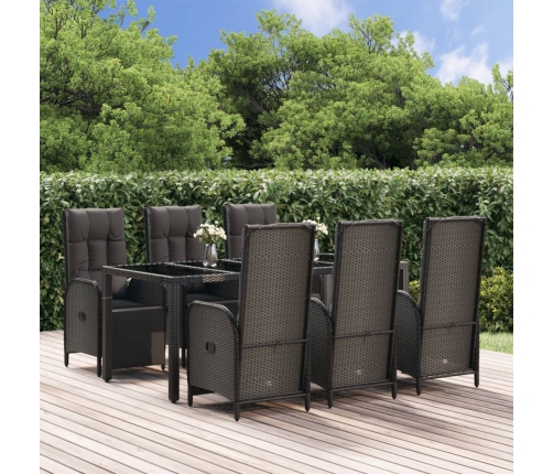 Set de comedor de jardín 7 pzas y cojines ratán sintético negro