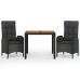 Set comedor de jardín 3 pzas con cojines ratán sintético negro