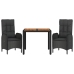 Set comedor de jardín 3 pzas con cojines ratán sintético negro