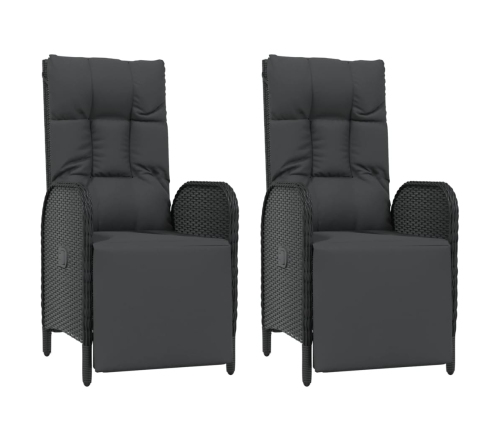Set comedor de jardín 3 pzas con cojines ratán sintético negro